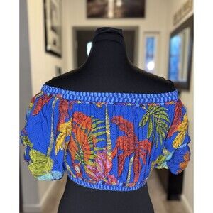 Farm Rio Top Womens Medium Tropical Boho Summer Chic Off Shoulders Vacation